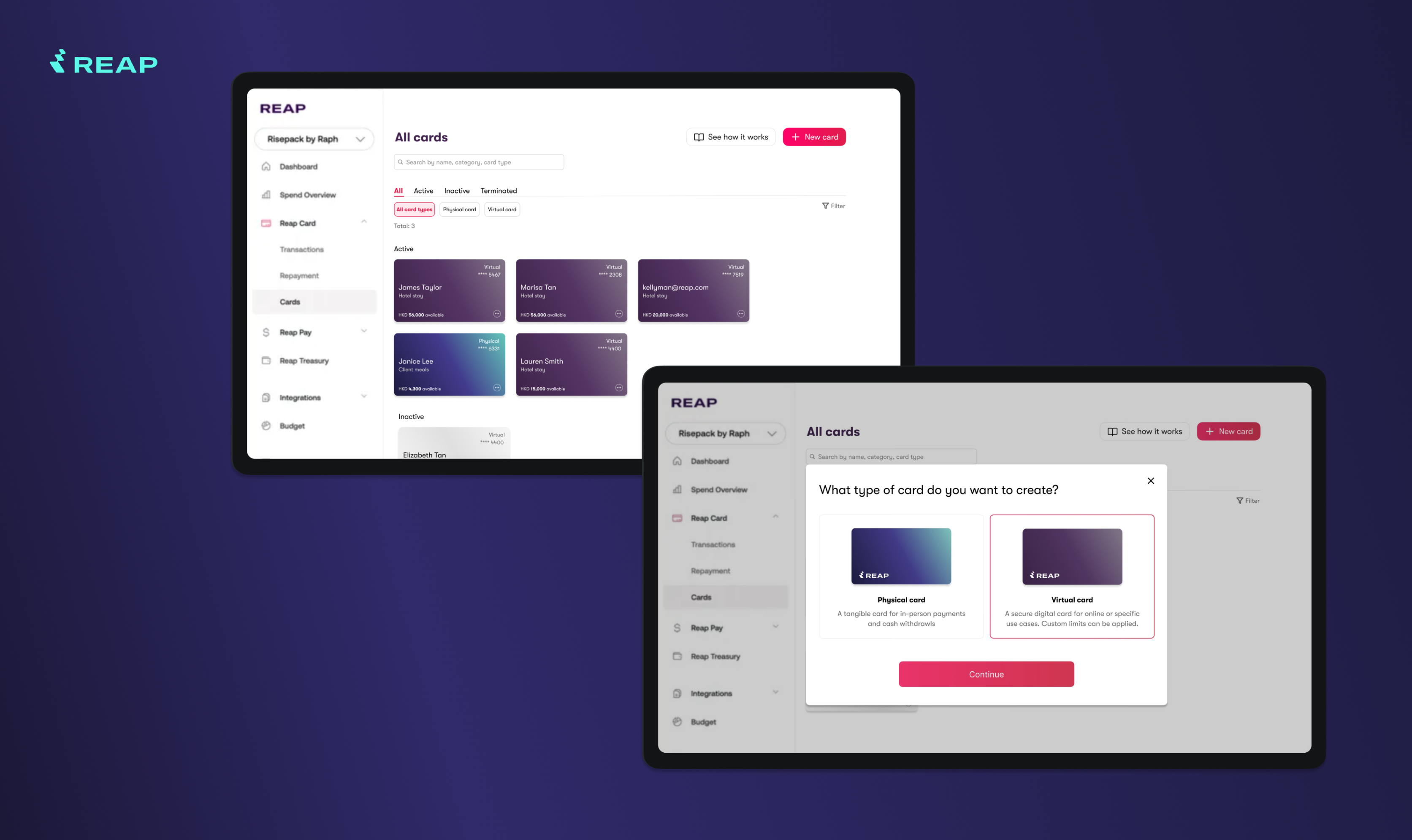 REAP card management platform